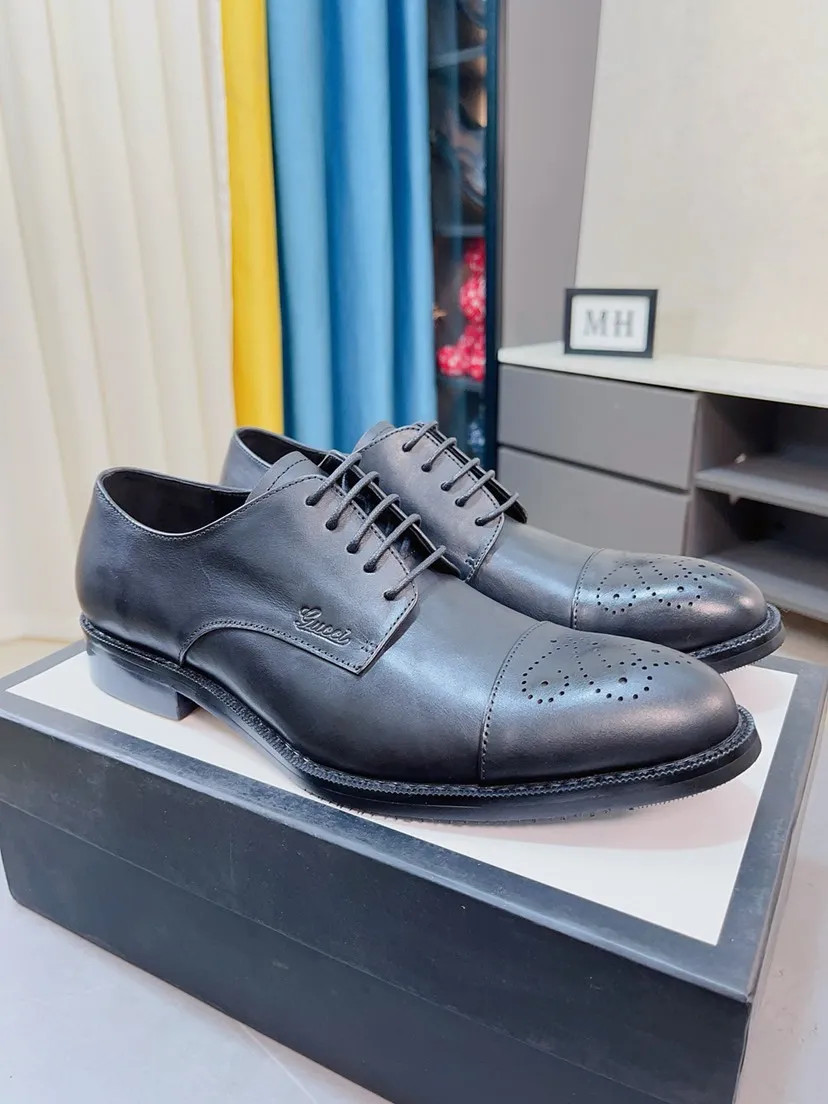 Men's Men's Shoes 💰458🌹🌹【GUCCI】The most popular classic Gucci leather shoes. Synchronized with the official website, the upper is made of Italian open-sided pig➕cow leather lining, with unique brand and unique craftsmanship. Highlighting the hot style of the new year. Stop hesitating, stop wandering, get it now. Number: 38--44, 45 46 can be customized